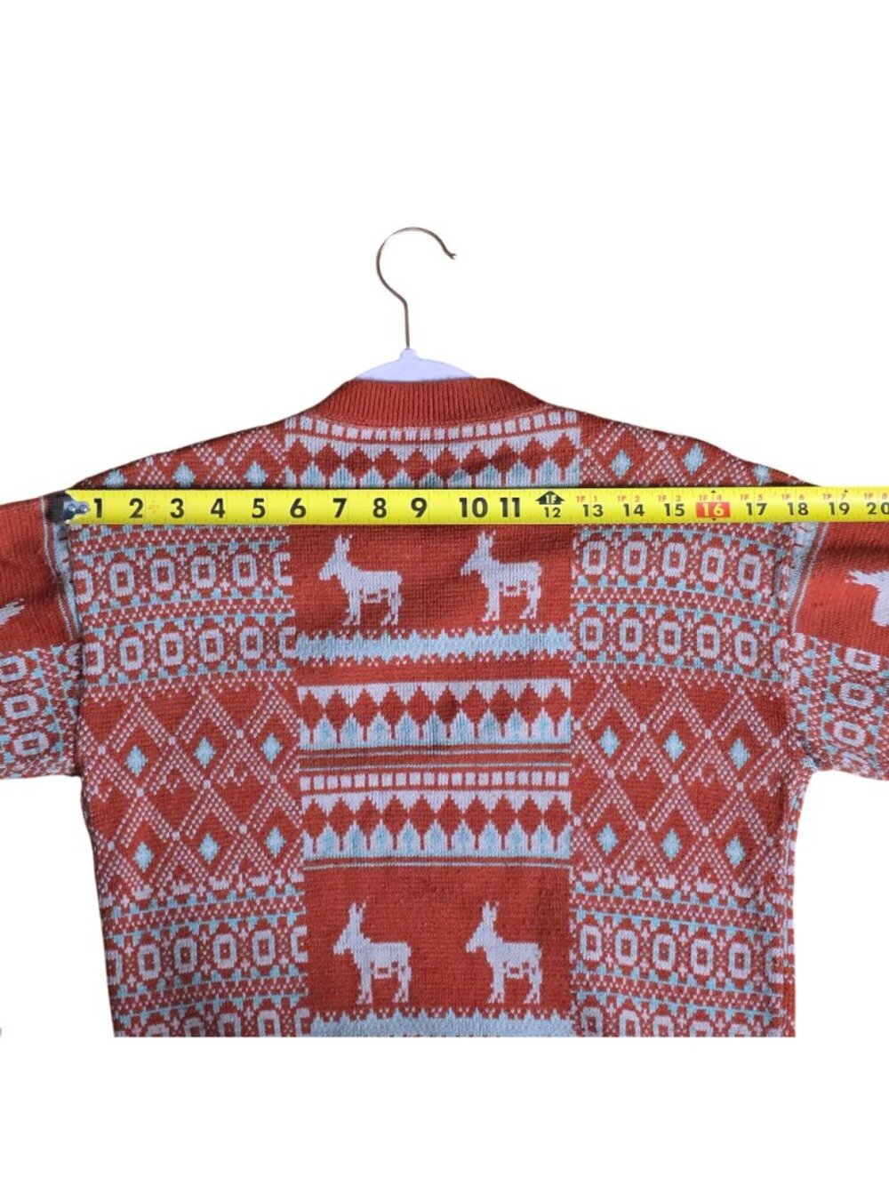 Vintage 70s Orlon Wintuk Fair Isle Donkey Knit Sweater Rust Orange Medium - Picture 7 of 9